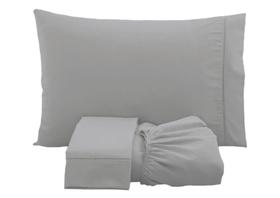 Jogo de cama lençol solteiro 3 peças algodão percal 180 fios acabamento ponto palito - cinza - STUDIO CASA