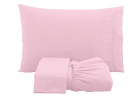 Jogo de cama lençol solteiro 3 peças algodão percal 180 fios com acabamento ponto palito - rosa - STUDIO CASA
