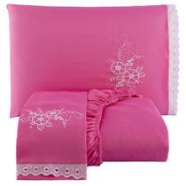 Jogo de Cama Lençol Solteiro Bordado Advance 2 Pçs - Pink - 100% Poliéster