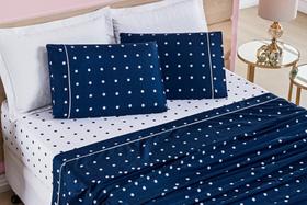 Jogo de Cama Lençol Solteiro Poá 3 pçs Micro 200 fios Azul