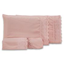 Jogo de Cama Lençol Sublime Bordado Inglês Percal 300 Fios com Fronhas QUEEN 04 Peças - Toque Acetinado