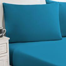 Jogo De Cama Malha Lençol 100% Algodão Gran Moratta 3 Peças Casal - Azul Turquesa