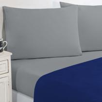 Jogo De Cama Malha Lençol 100% Algodão Gran Moratta 3 Peças Solteiro - Azul Royal/Cinza