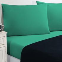 Jogo De Cama Malha Lençol 100% Algodão Gran Moratta 4 Peças King - Azul Marinho/Verde Jade Jogo De Cama Malha Lençol 100% Algodão Gran Moratta 4 Peças King - Azul Marinho/Verde Jade