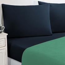 Jogo De Cama Malha Lençol 100% Algodão Gran Moratta 4 Peças King - em tonalidade Verde Jade-azul Marinho Jogo De Cama Malha Lençol 100% Algodão Gran Moratta 4 Peças King - em tonalidade Verde Jade-azul Marinho