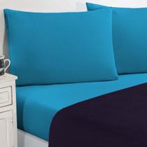 Jogo De Cama Malha Lençol 100% Algodão Gran Moratta 4 Peças King - Roxo-azul Turqueza.