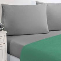 Jogo De Cama Malha Lençol 100% Algodão Gran Moratta 4 Peças King - Verde Jade-cinza.