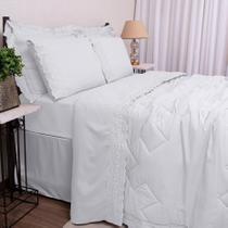 Jogo de Cama Microfibra Renda Branco Queen 4 peças