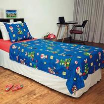 Jogo de Cama Microfibra Solteiro Super Mario 1,40x2,20 - 2pçs Jogo de Cama Microfibra Solteiro Super Mario 1,40x2,20 - 2pçs