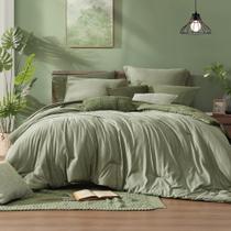 Jogo de Cama Monbix Queen 7 Peças Verde Sálvia