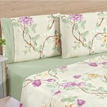 Jogo De Cama Naturale King Floral 200 Fios - Palha Verde