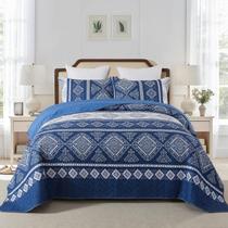 Jogo de Cama NEWLAKE Queen Colcha Leve Azul Tribal Jogo de Cama NEWLAKE Queen Colcha Leve Azul Tribal