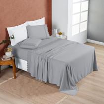 Jogo de Cama Nobless Queen 04 Peças Micropercal 200 fios com detalhe em bordado inglês