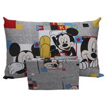 Jogo de Cama Portallar Solteiro Joy Malha Mista Estampado Disney Retrato Do Mickey 2 Peças Cinza