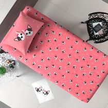 Jogo de Cama Portallar Solteiro Malha Mista 70% Algodão e 30% Poliéster Joy Bulldog Francês 2 Peças Rose