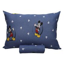 Jogo de Cama Portallar Solteiro Malha Mista Estampado Disney Mickey Circle 2 Pçs Azul