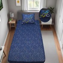 Jogo de Cama Portallar Solteiro Malha Mista Joy Dinossauros 2 peças Azul