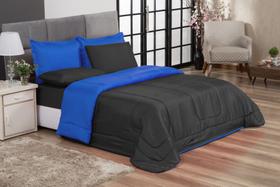 Jogo de Cama Primor Queen Kit 6 Pçs Preto e Azul Casa Dona