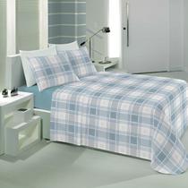 Jogo de Cama Queen 150 Fios 4 Peças Classic Algodão Xadrez Azul Lepper