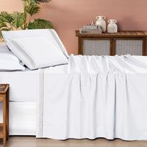 Jogo de Cama Queen 200 Fios Detalhe Bordado Allegra 04 Peças Branco Neve/Taupe