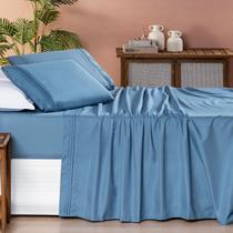 Jogo de Cama Queen 200 Fios Detalhe Bordado Allegra 04 Peças Ice Blue
