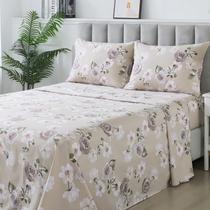 Jogo de Cama Queen 3 peças Lençol Sem Elástico Micropercal Toque Algodão Virol Estampado Grid Floral
