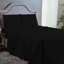 Jogo de Cama Queen 4 pç Lençol + Fronhas Premium Micro Percal 400 Fios Liso Preto