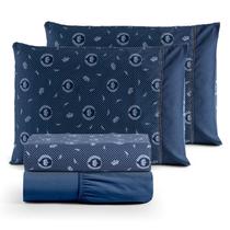 Jogo de cama queen 4 peças 100% algodão 180 fios coroa azul