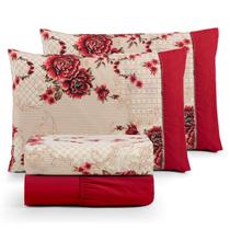 Jogo de cama queen 4 peças 100% algodão 180 fios vermelho