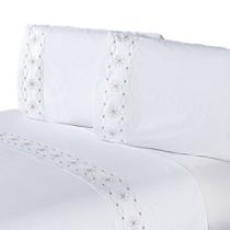 Jogo de Cama Queen 4 Peças 100% Algodão Percal 200 Fios Damasco Branco e Bege