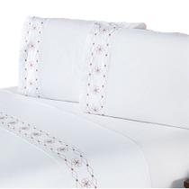 Jogo de Cama Queen 4 Peças 100% Algodão Percal 200 Fios Damasco Branco e Salmão