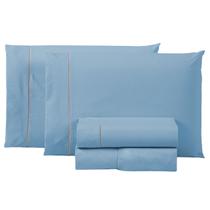 Jogo de Cama Queen 4 Peças 300 Fios Aveludado Ponto Palito na Fronha e Lençol 100 Algodão