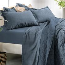 Jogo de Cama Queen 4 Peças Altenburg Toque Acetinado Sim Azul Marinho Jogo de Cama Queen 4 Peças Altenburg Toque Acetinado Sim Azul Marinho