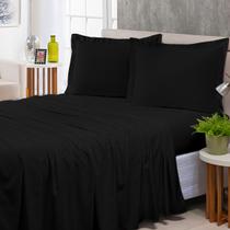 Jogo de Cama Queen Aba Americana 300 Fios Toque Macio 4 Peças Preto Jogo de Cama Queen Aba Americana 300 Fios Toque Macio 4 Peças Preto