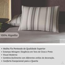 Jogo de Cama Queen Altenburg 3 Peças Malha Fio Penteado Algodão Lençol com Elástico Liso 2 Fronhas Listradas
