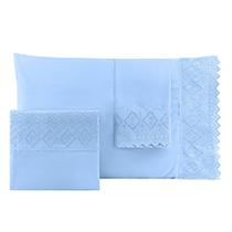 Jogo de cama queen bordado inglês - boreal azul claro