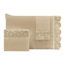 Jogo de cama queen bordado inglês - coroa bege
