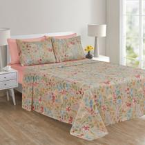 Jogo de Cama Queen Cazza Ivory Floral em Microfibra Estampado - Item Sortido