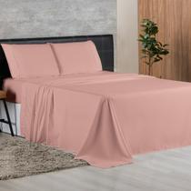 Jogo de Cama Queen Completo Lençol com Virol Percal 400 Fios Ponto Palito Rosê 04 Peças