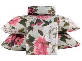 Jogo de Cama Queen de Poliéster Marcelino Têxtil 170 Fios Premier Provençal Branco e Rosa 4 Peças