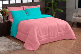 Jogo De Cama Queen Dupla Face 05 PCS Verde Rosa