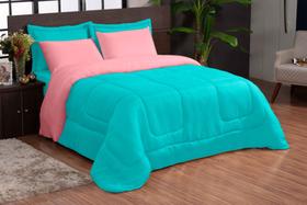 Jogo De Cama Queen Dupla Face 06 PCS Rosa Verde