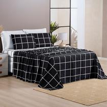 Jogo De Cama Queen Dupla Face Grid Micro Percal 200 Fios Austin 4 Pçs Preto