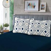 Jogo de Cama Queen Malha Estampado Rubi 100% Algodão 03 peças Lazuli/Marinho- SBX