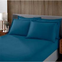 Jogo De Cama Queen Malha Liso 3 Peças Image Azul Marinho