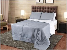 Jogo de Cama Queen Marcelino Textil Microfibra 170 Fios Ternura Branco e Cinza 6 Peças
