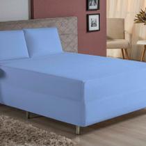 Jogo De Cama Queen Nobre 3 Peças Luva De Box 55cm De Altura Malha 100% Algodão - Azul-bebê