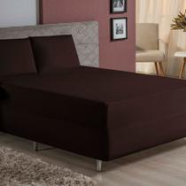 Jogo de Cama Queen Nobre 3 Peças Luva de Box 55cm de Altura Malha 100% Algodão - Marrom