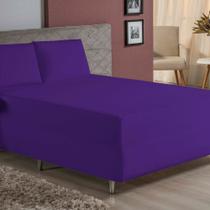 Jogo de Cama Queen Nobre 3 Peças Luva de Box 55cm de Altura Malha 100% Algodão - Roxo