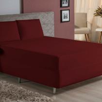 Jogo de Cama Queen Nobre 3 Peças Luva de Box 55cm de Altura Malha 100% Algodão - Vinho